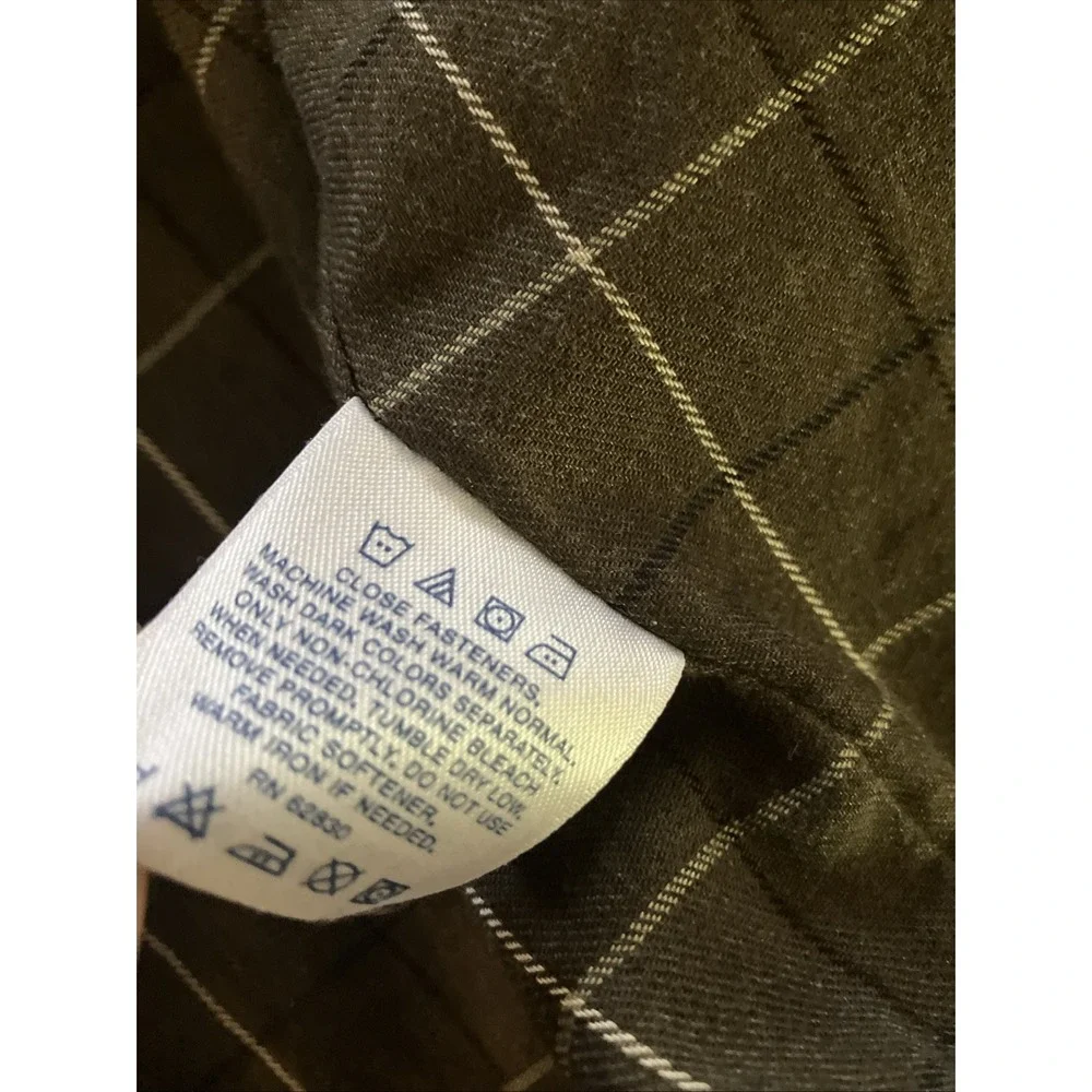 Lands' End Barn Coat Mens Large Green Canvas Field Jacket Corduroy Plaid Lined